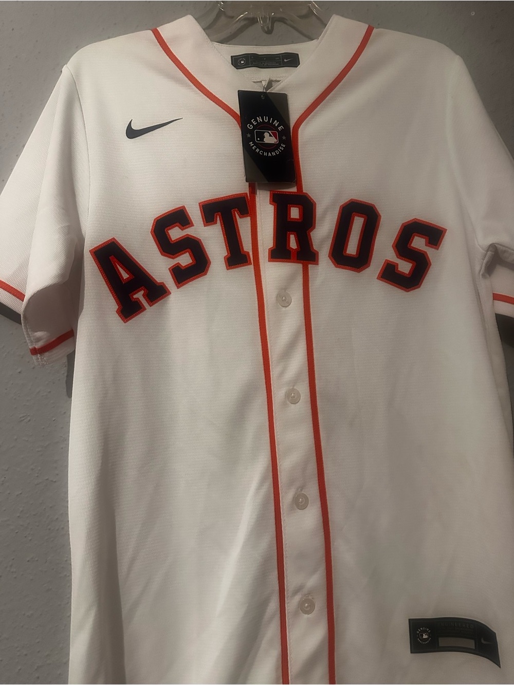 Nike White and Orange Astros Button-Front Jersey